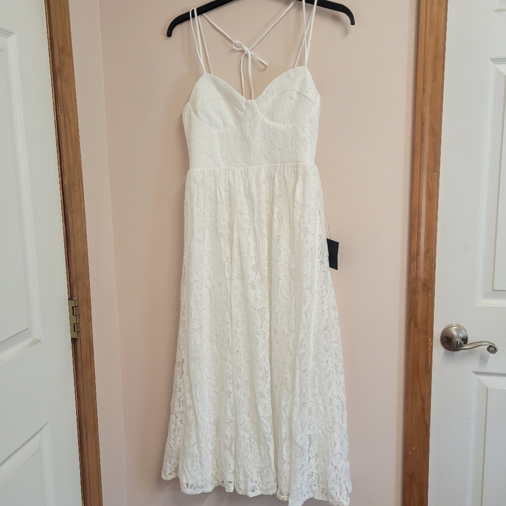 Lulus Striving for elegance white eyelet lace bustier Midi dress sz Small